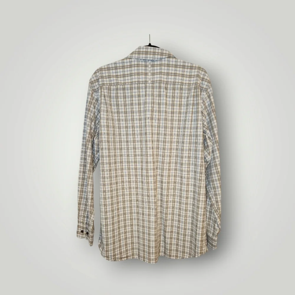 Banana Republic Classic Fit Mens tan Plaid Shirt Large Button Down Long Sleev
